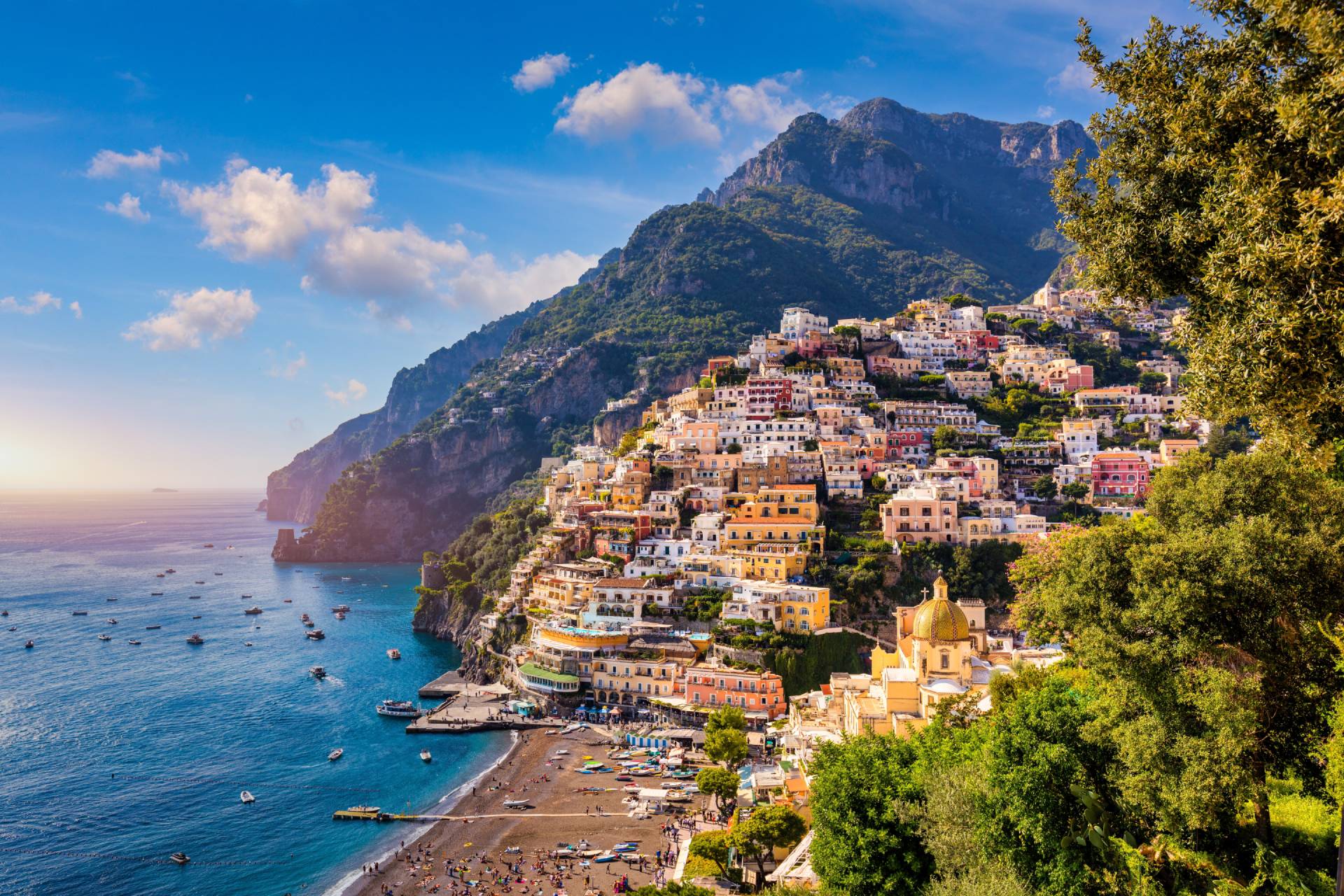 Positano's hillside villas and buildings above the Mediterranean on the Amalfi Coast