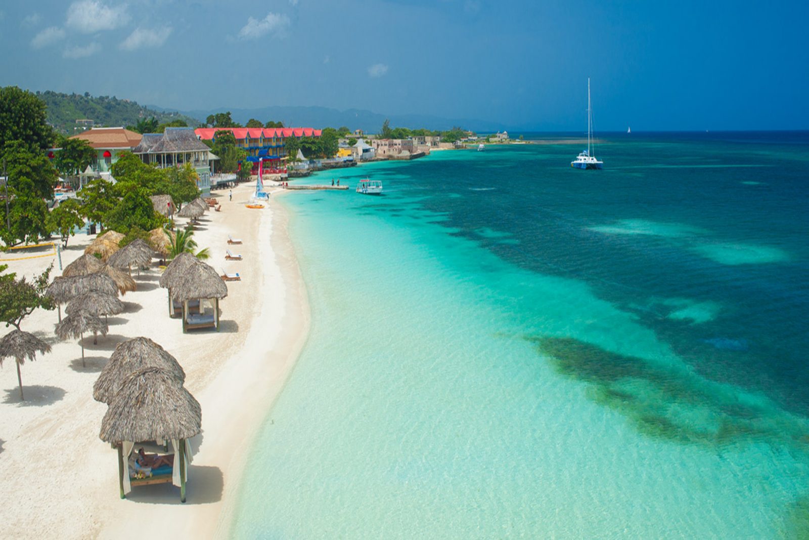 Beachfront palms and turquoise water on Jamaica’s coast.
