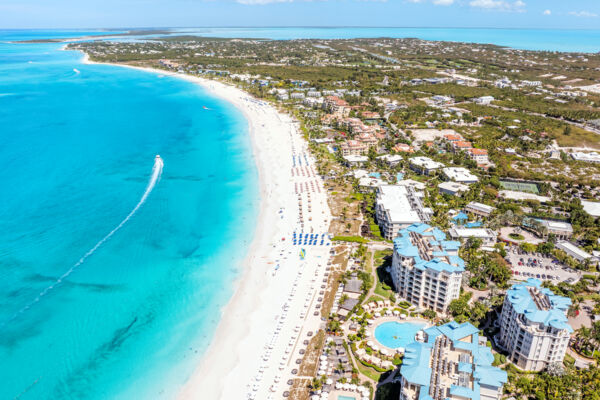 Grace Bay’s white-sand shoreline in Turks and Caicos.